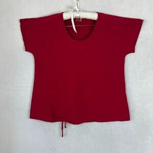 Oh My Gauze Ana Top Size 2 Red 100% Cotton Cinched Front Short Sleeve